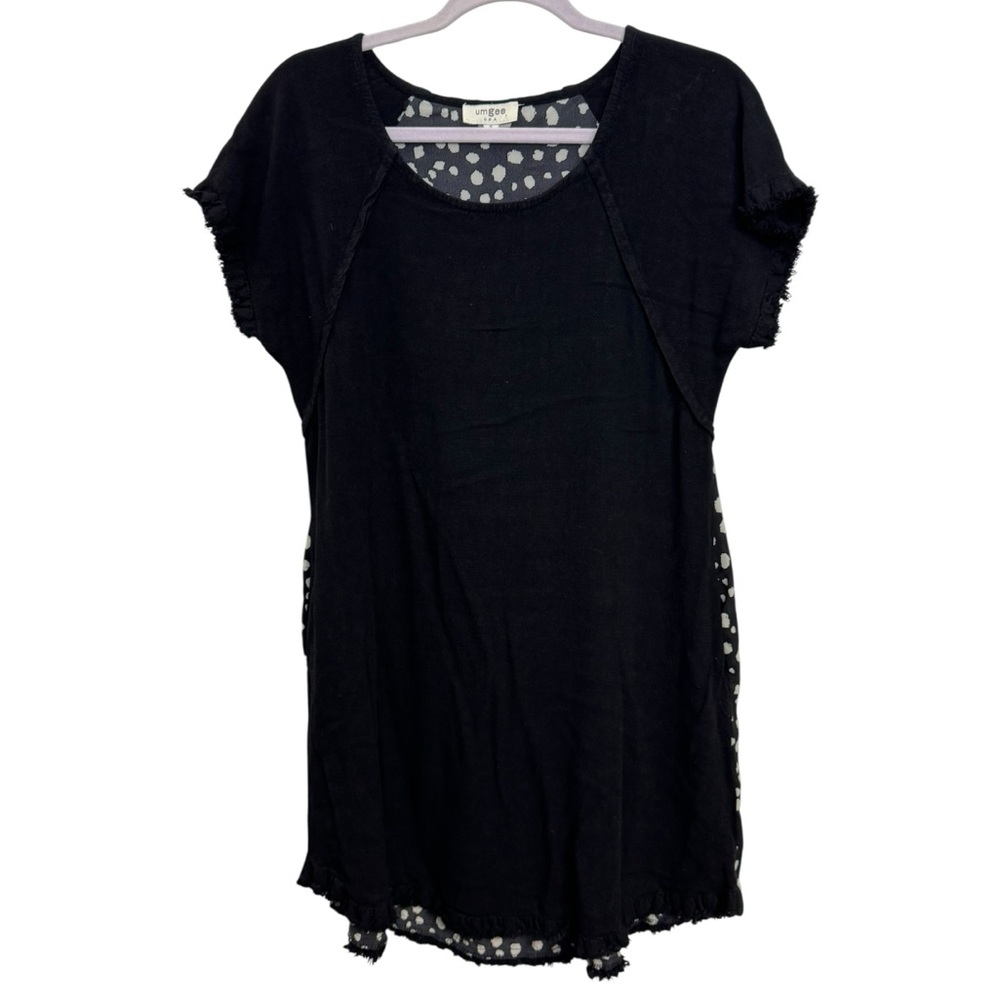 Entro Black Mini Dress with Polka Dot Accents‎